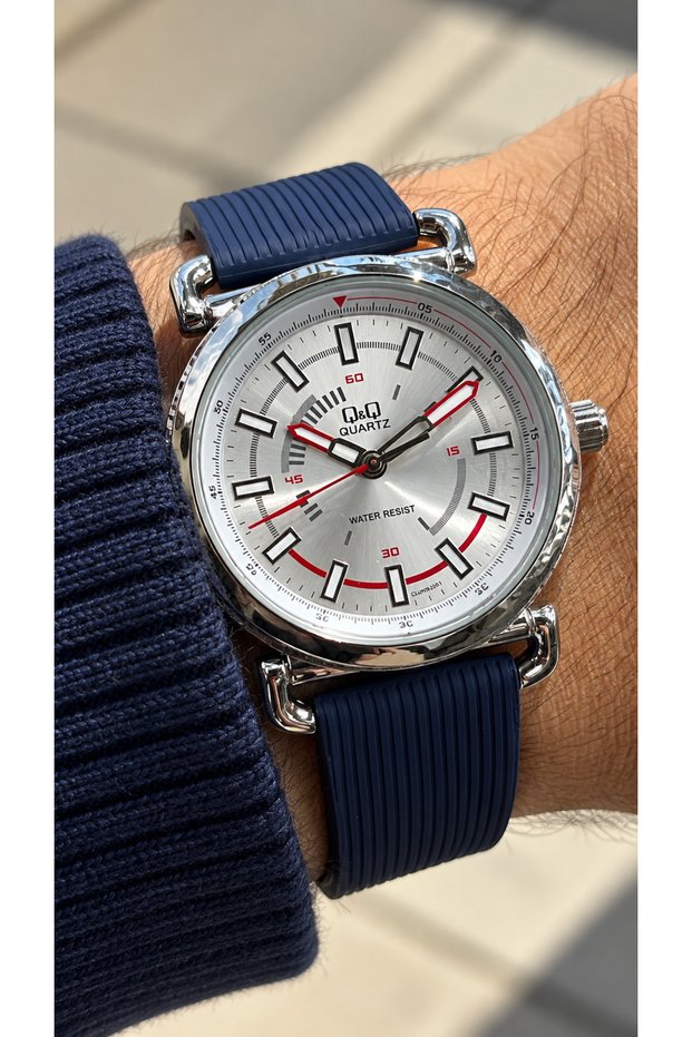 3 Atm Dark Blue Silicone Cord, Men's Wristwatch in Stylish Box + Bracelet