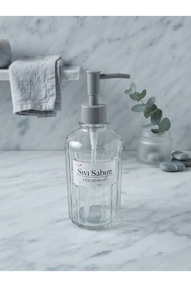 Kardelen Decorative Gray Round Soap Dispenser Detergent Dispenser