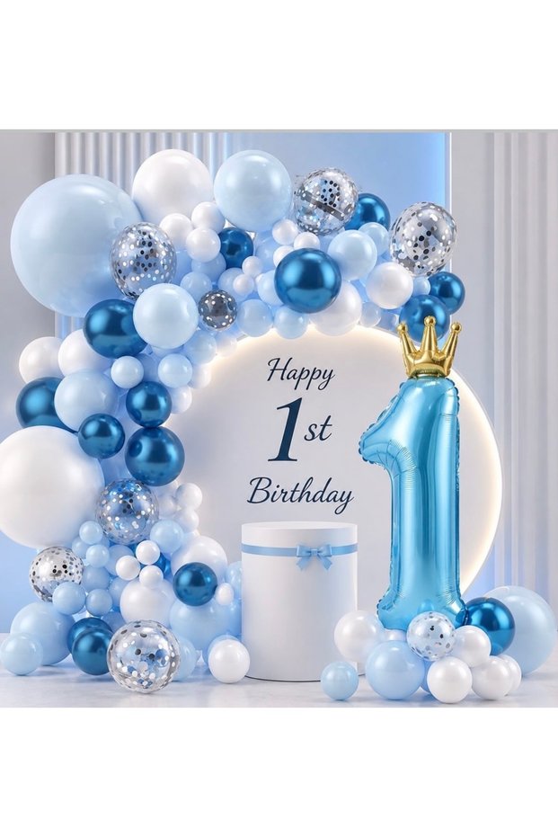 1 Year Old Balloon Chrome Balloon Chain Set 101 Pcs