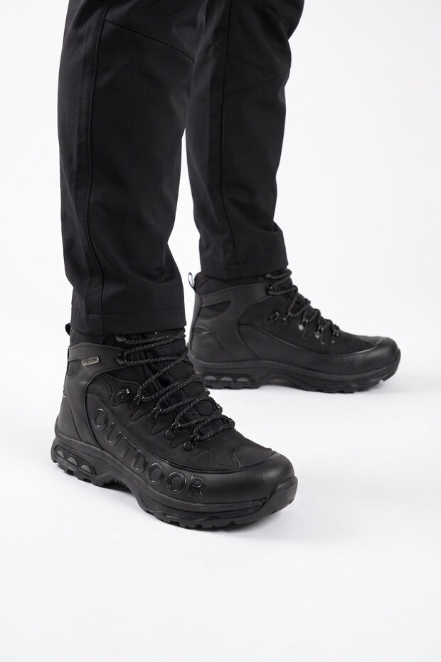 Men's Lace-Up Non-Slip Sole Black Outdoor Trekking Boots 2115