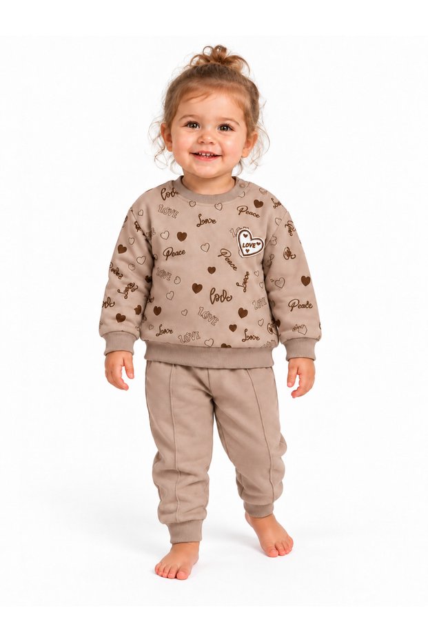 26510-26 Girl's Heart Printed Love Peace Sweatshirt and Sweatpants 2-Piece Set 9–24 Months