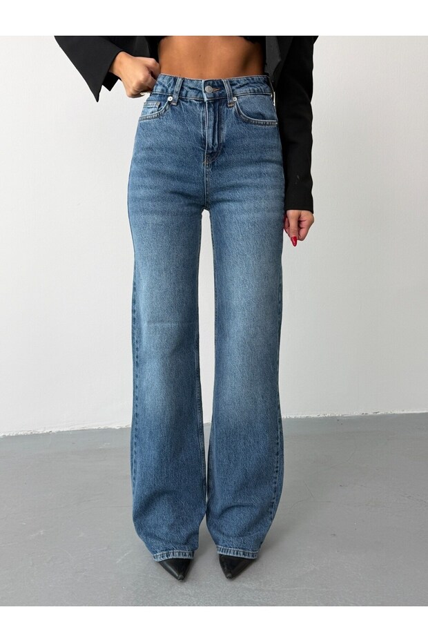 Women's High Waist Straight Cut Straight Wide Leg Jeans