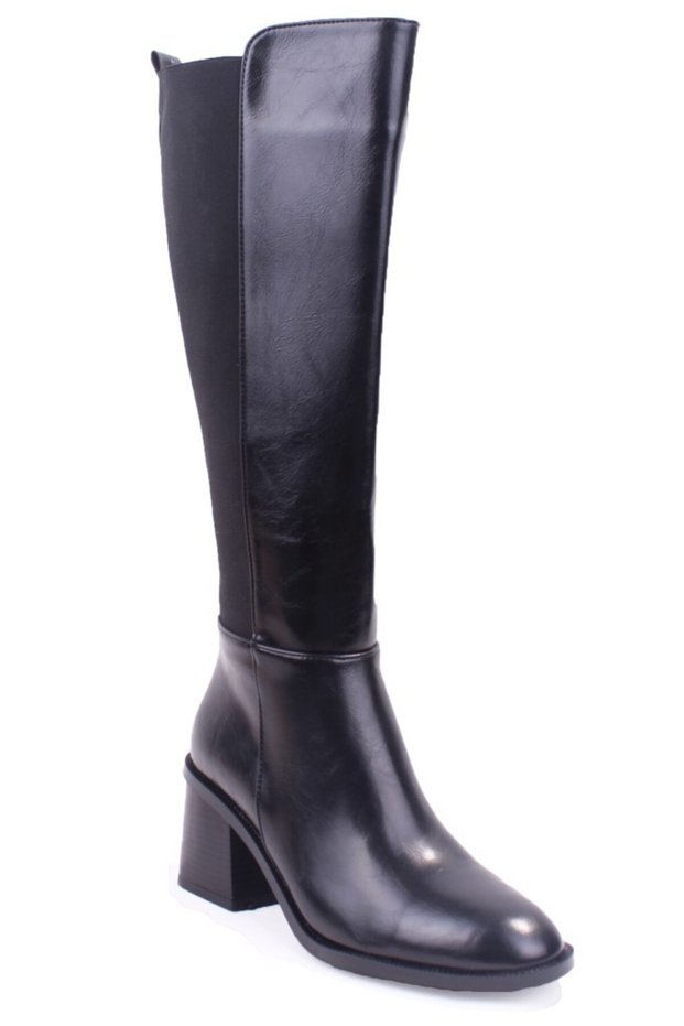Dza07-3374043 Black Daily Stretch Women's Boots with 7 cm Thick Heels