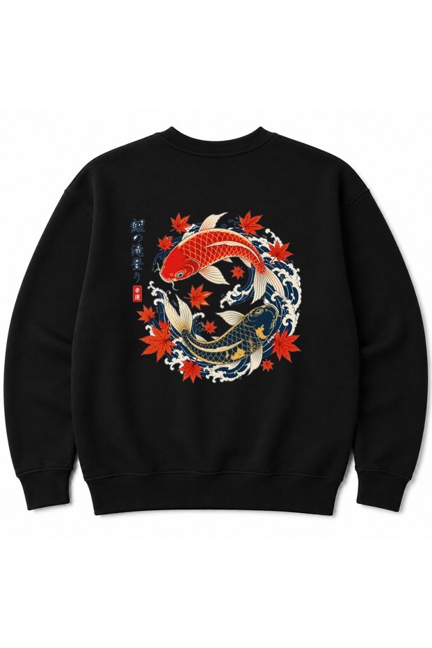 Koi Harmony – Japanese Koi Fish & Maple Leaves Graphic Sweatshirt