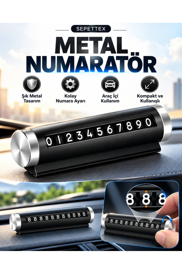 Metal In-Car Phone Number Display – Parking Phone Number Display – Adjustable Numbered Car Dashboard Parking Number Display Black