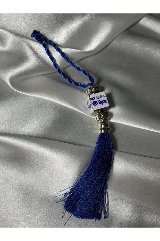 Tasseled Opar White Blue Emblem Rearview Mirror Ornament - Car Mirror Ornament - Mirror Ornament