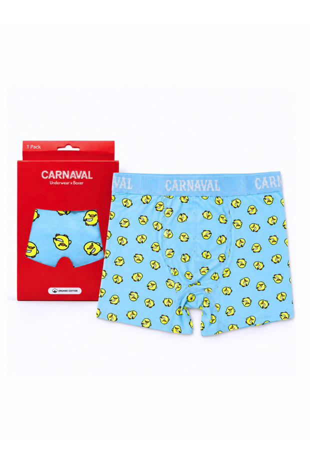 Killer Chick Patterned Men's Boxer Cotton Lycra Shiny Elastic Boxed Light Blue