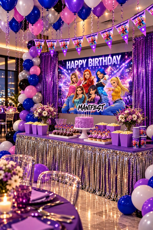 Manifest Birthday Party Set for 40 People 50X70 cm Banner Girl's Birthday Decorations Table Decoration Set with Balloons and Banner