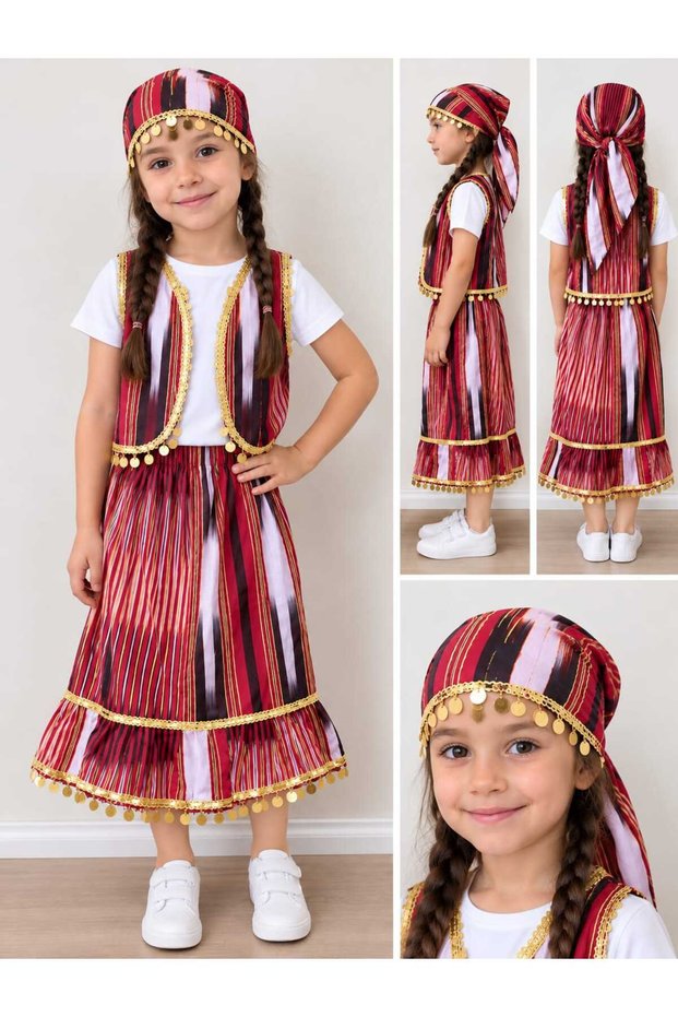 23 April Black Sea Regional Girls' Embroidered Skirt and Bandana Set Performance Outfit