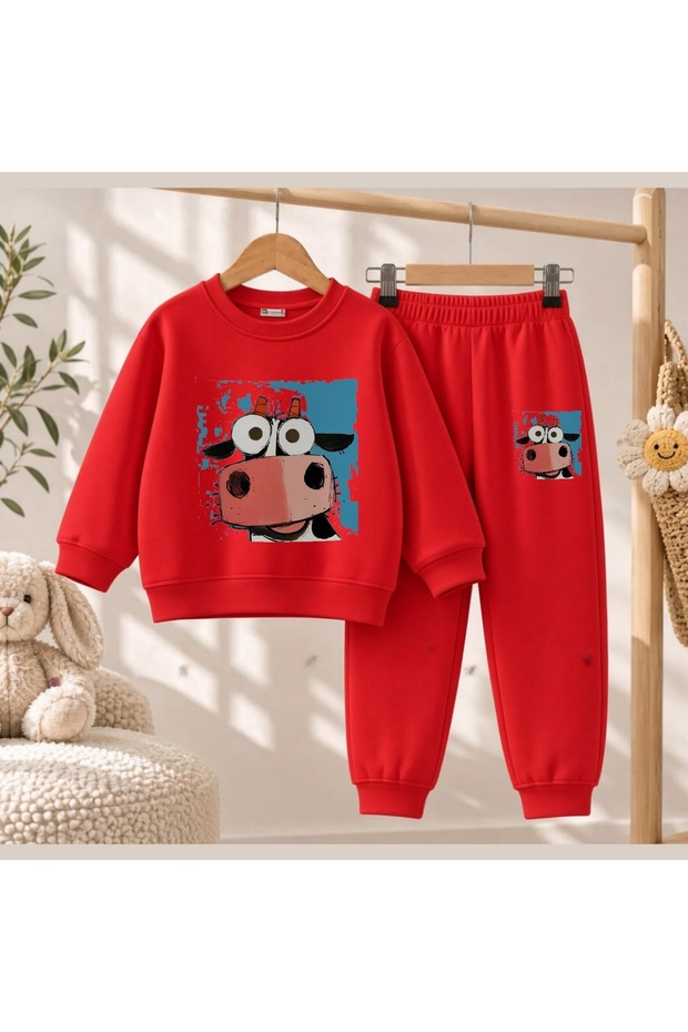 Team Sweatshirt with Cow Eye Print for Girls and Boys, Crew Neck