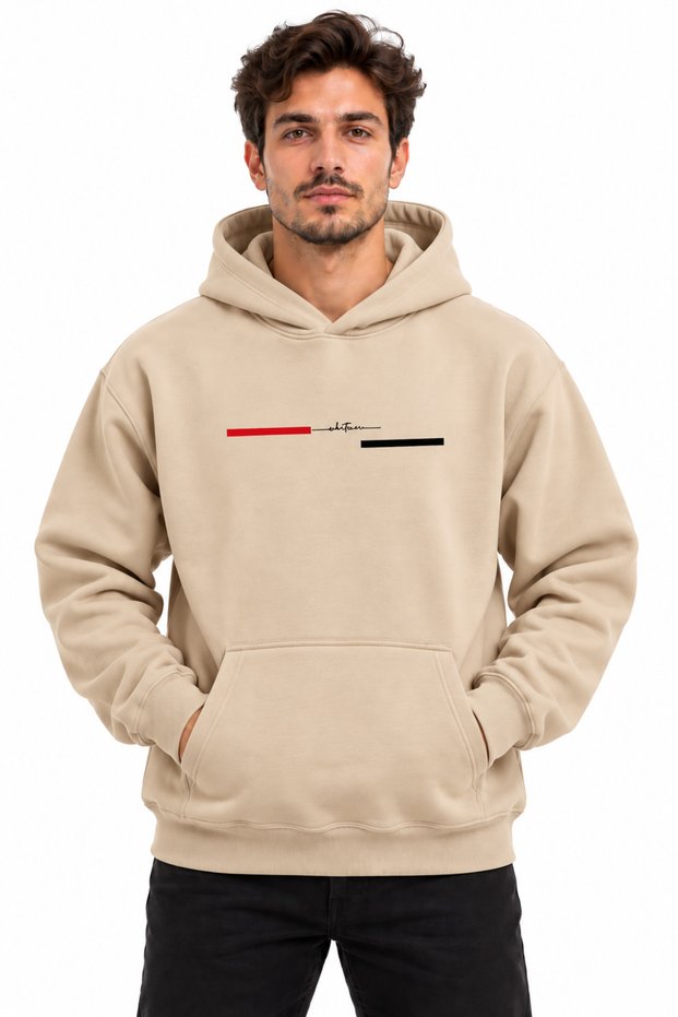Oversized Hooded Kangaroo Pocket Sweatshirt with Stripes and Signature Print, Relaxed Fit