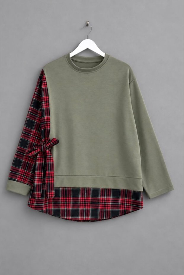 Women's Premium Plaid Decorated Side-Tie Tunic-1