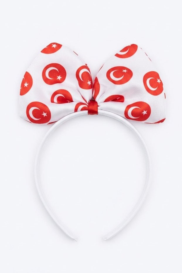 Turkish Flag Moon Star Patterned Bow Hair Crown - October 29, April 23 School Show Crown
