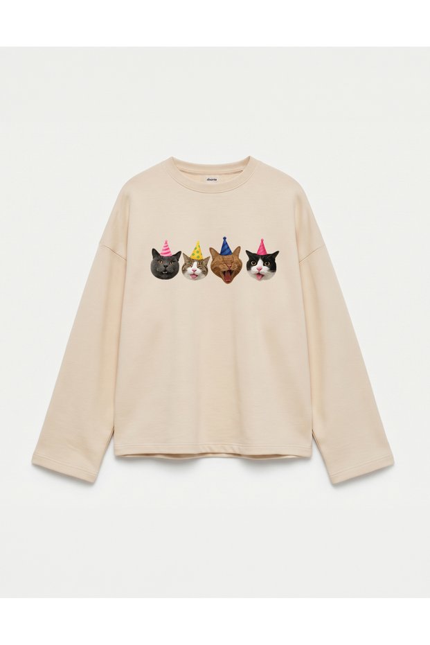 Oversize 100% Cotton 3 Thread Sweatshirt - Pawty Time
