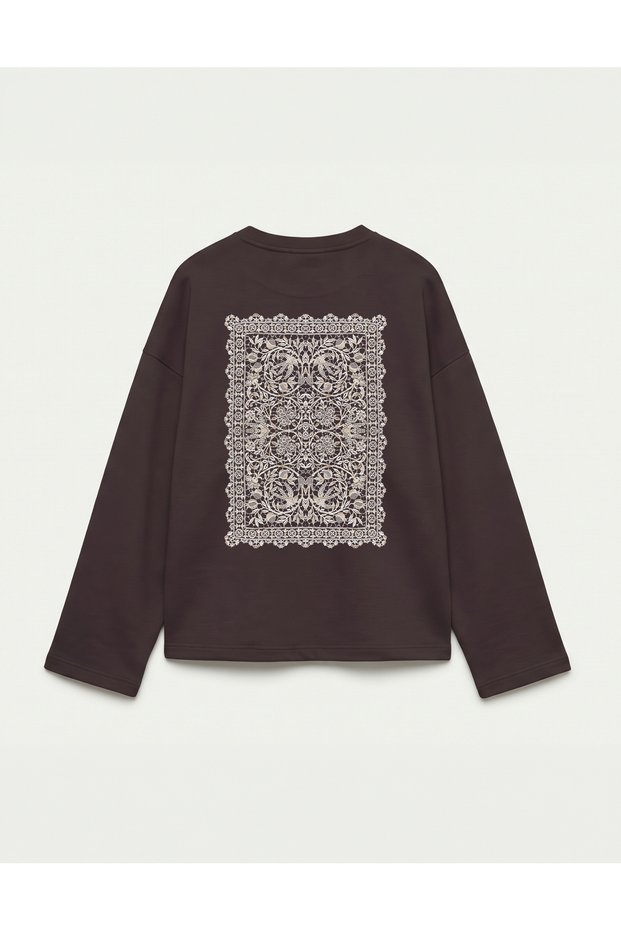 Oversize 100% Cotton 3 Thread Sweatshirt - Floral Lace