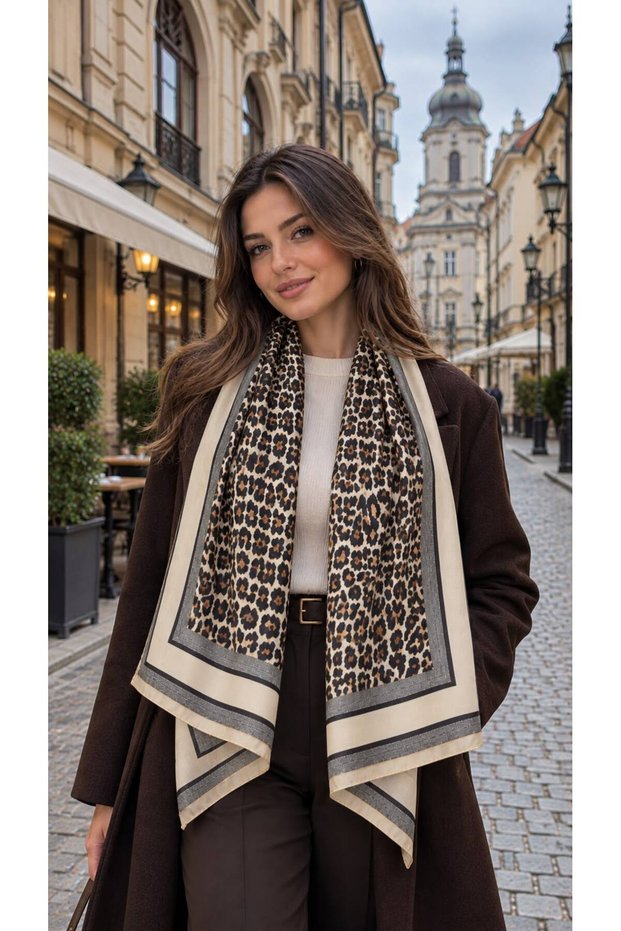 Beige Leopard Patterned Women's Shawl 90X180 cm