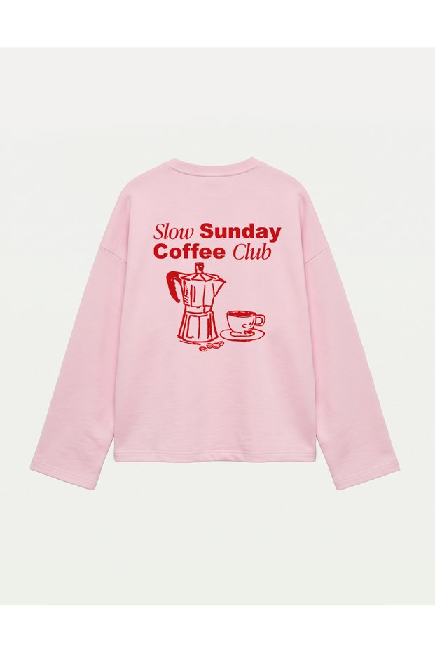 Oversize 100% Cotton 3 Thread Sweatshirt - Coffee Club
