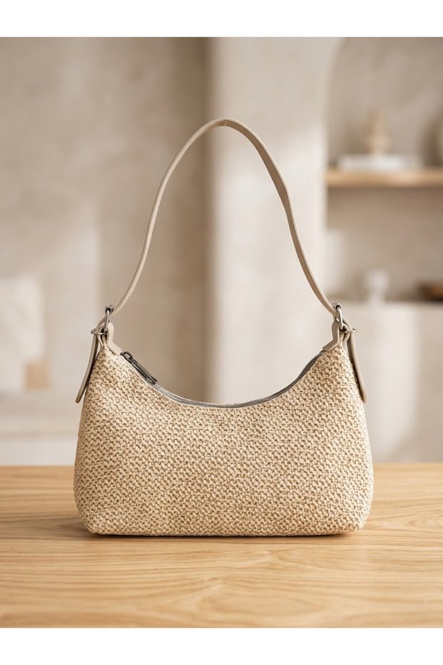 Wicker Weave Bag - Adjustable Leather Strap - Zipper - Women's Bag