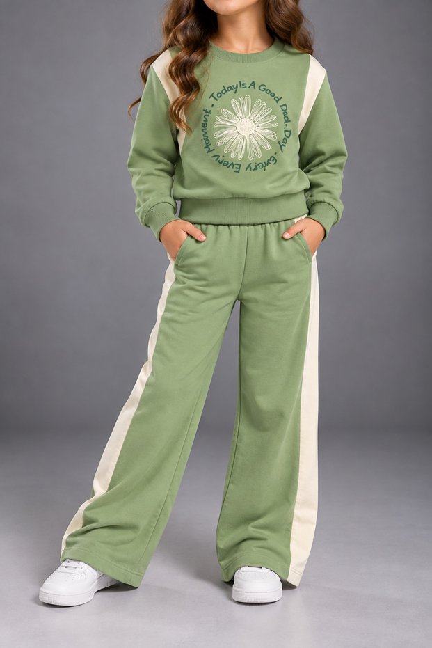 Girl's Striped Daisy Printed Tracksuit Set