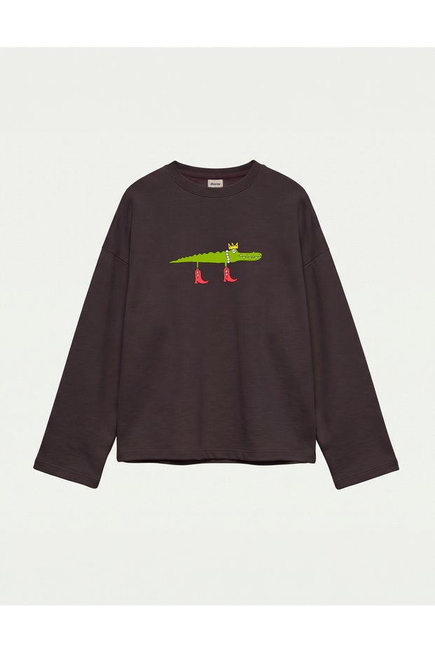 Oversize 100% Cotton 3 Thread Sweatshirt - Crocodile