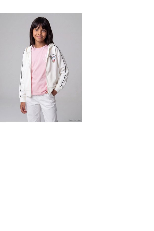 Lcw Kids White Hello Kitty Printed Girls' Sıft Touch Zippered Sweatshirt