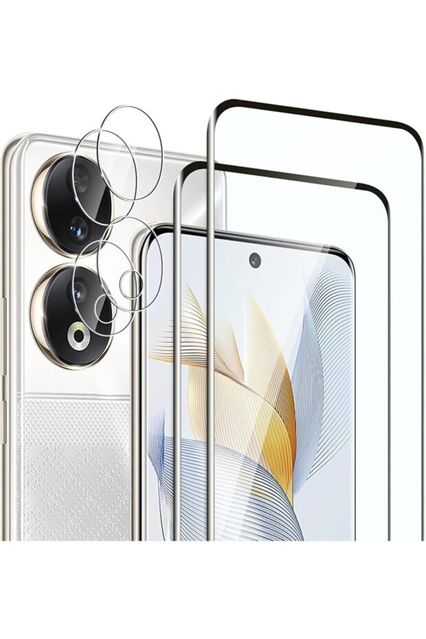 [2+2 Pack] واقي شاشة من الزجاج المقوى متوافق مع هاتف Honor 90 والكاميرا، بدون فقاعات، صلابة 9H