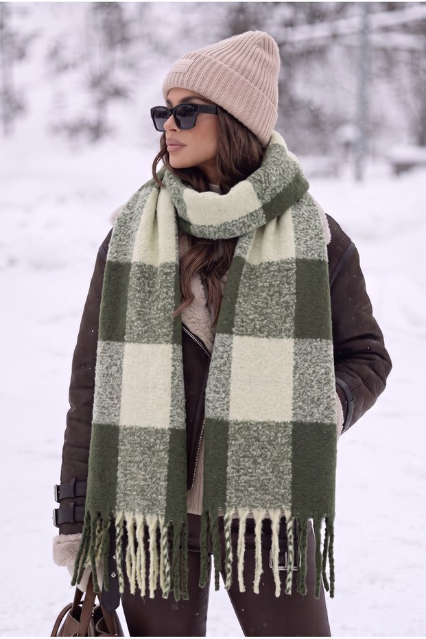 Women's Premium Soft Plaid Square Patterned Boucle Soft Textured Long Tassel Winter Shoulder Women's Shawl Scarf