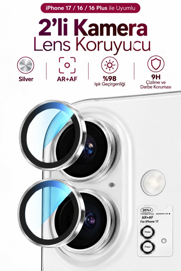 iPhone 17 / 16 / 16 Plus Compatible Premium Ar+Af Camera Lens Protector with Easy Installation Tool Set of 2