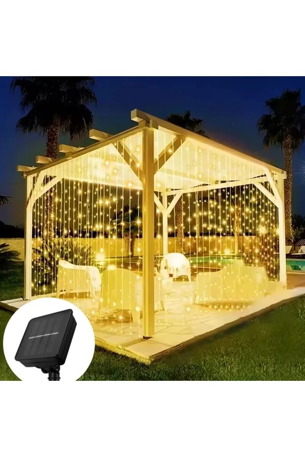 3x2M 200LEDS Warm Solar Curtain Light Outdoor Waterproof Solar Fairy Garland String Lights Garden Ya