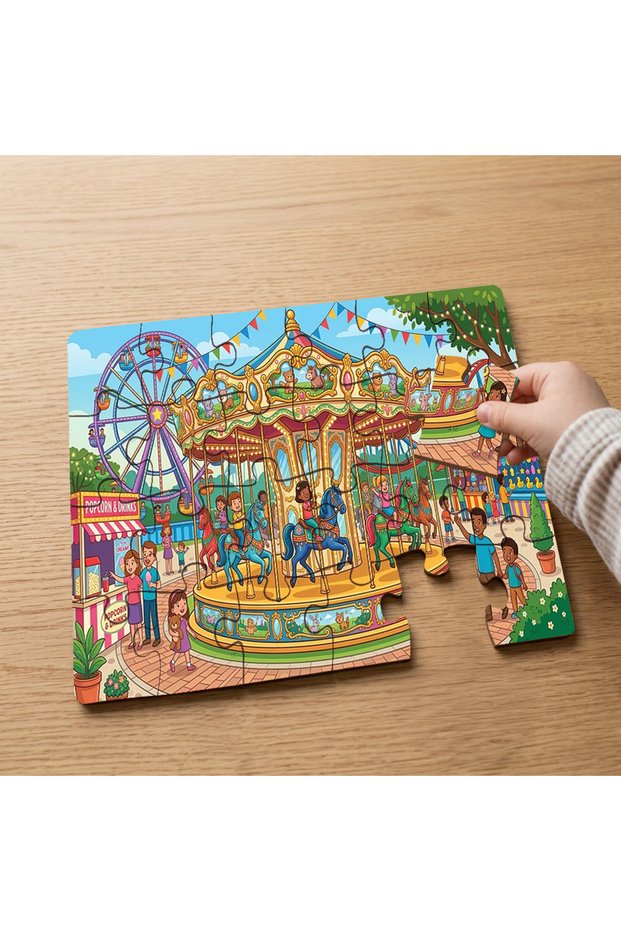 Lunapark - 24 Piece Wooden Children's Puzzle with Carousel Design
