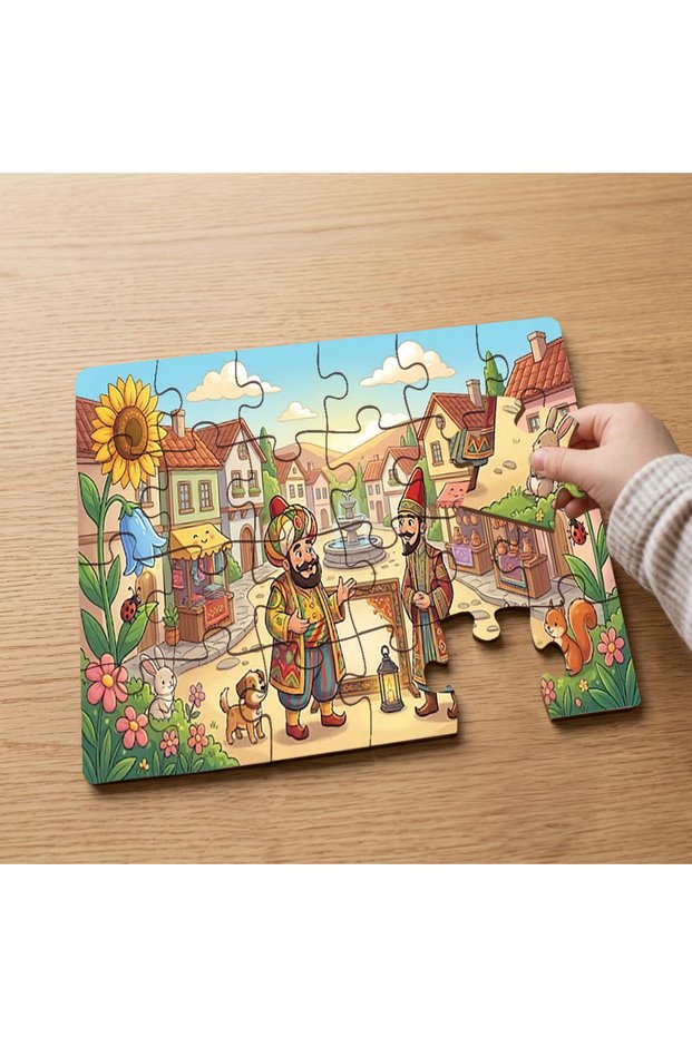 24 Piece Wooden Children's Puzzle with Karagöz and Hacivat Designs
