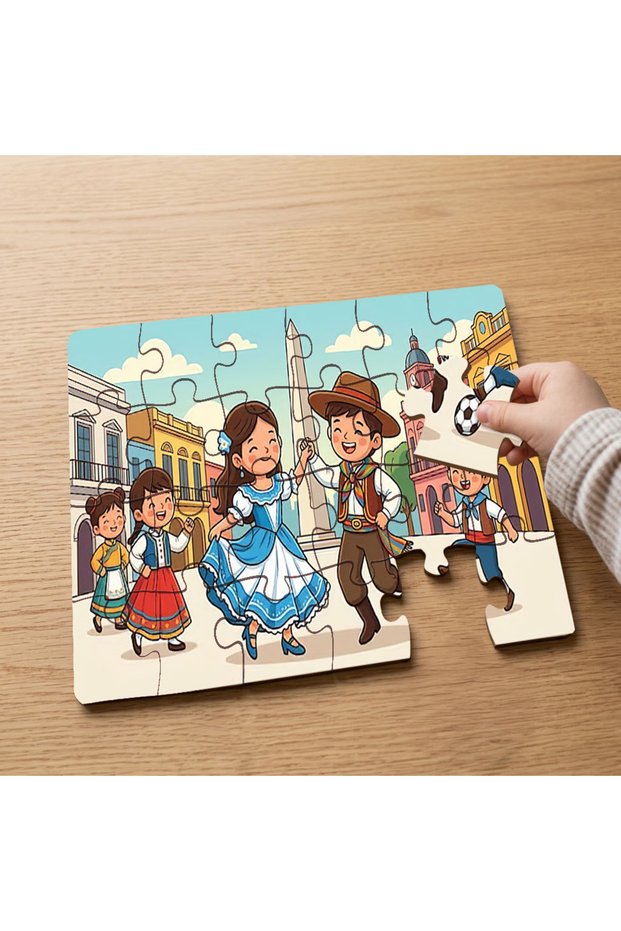 24 Piece Wooden Children's Puzzle with Design of Children Dancing in Brazilian Outfits