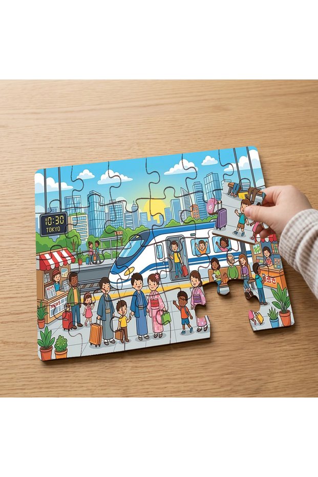 24 Piece Wooden Children's Puzzle with Train Station Design