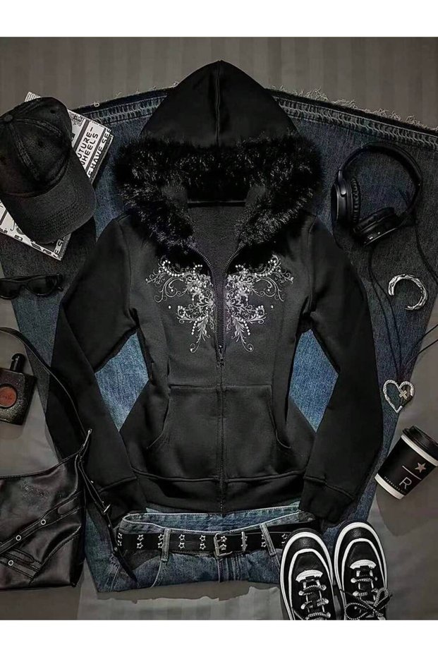 Button Detail Military Trend Streetwear Cardigan with Zipper/ Streetwear Y2K