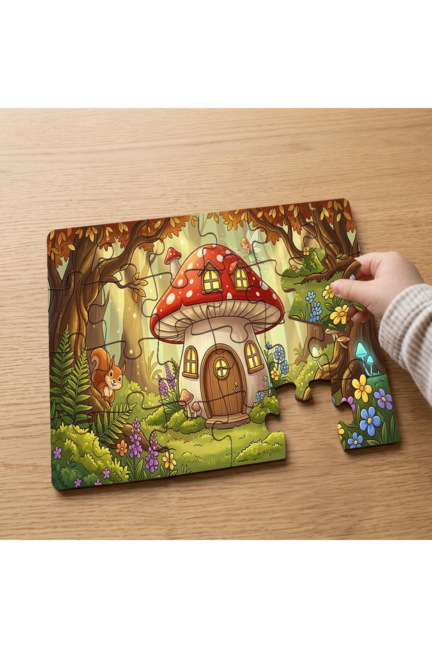 Mushroom House Design 24 Piece Wooden Children's Puzzle in the Forest