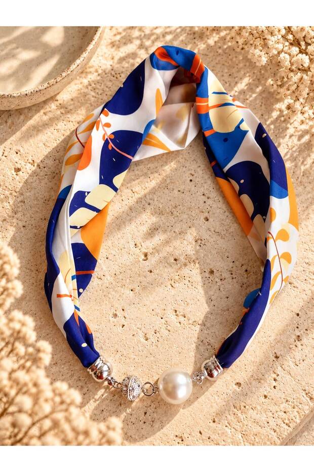 New Style Women's Scarf Necklace with Pearl and Stone Details and Magnets