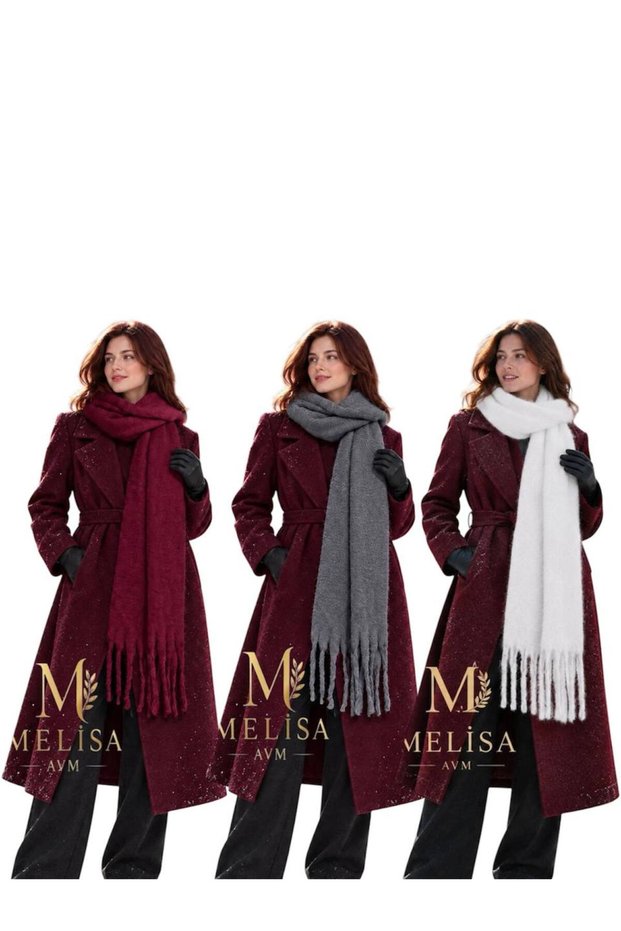 3 Pcs Buklet Soft Scarf Burgundy-Anthracite-White