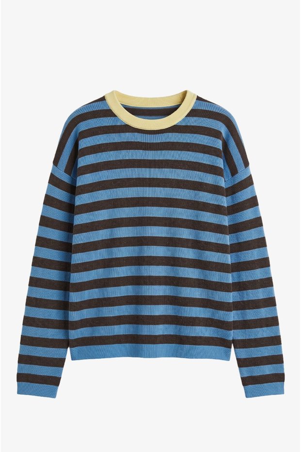 Yellow Contrast Collar Striped Knitwear