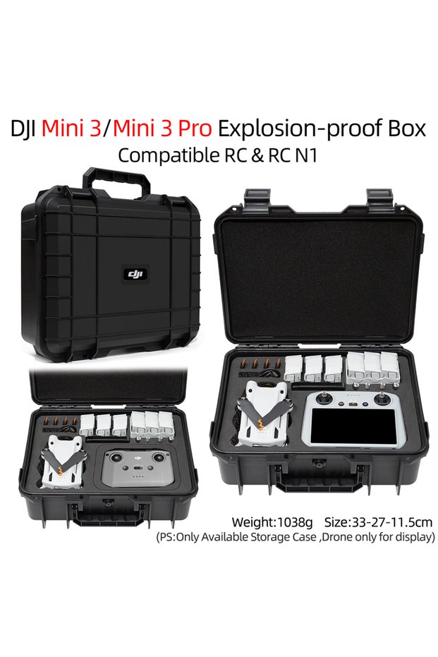 حافظة سوداء لـ DJI Mini 3 حافظة مقاومة للانفجار حقيبة Mini 3 Pro محمولة مقاومة للماء صندوق صلب كبير الحجم