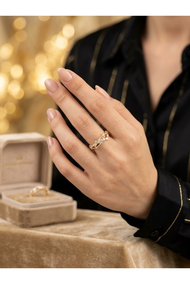 Adjustable Gold Zircon Stone Ring