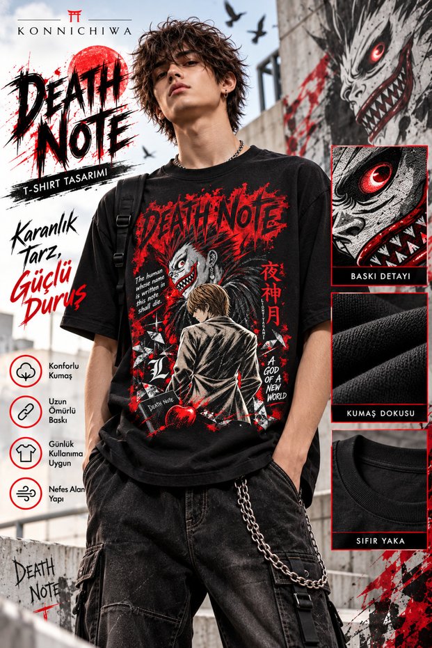 Death Note Anime Printed Black T-Shirt Unisex 🔴 Death Note – Justice in This World Is in Your Hands! 🖤