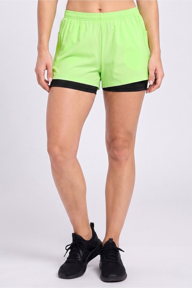 Women 2 Pieces Regular Fit 2 IN 1 Training Shorts, Lime Green