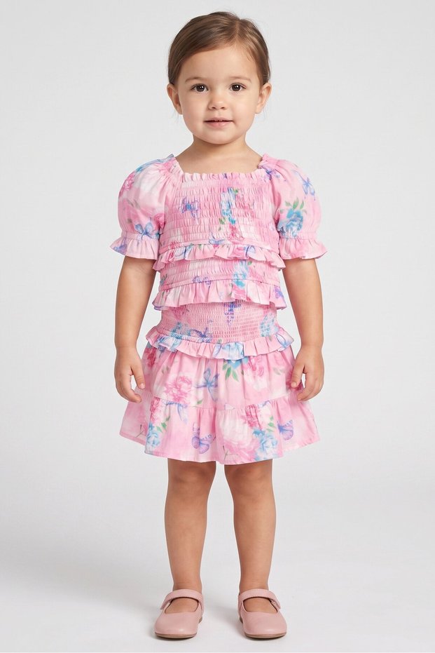 Toddlers Girl 2 Pcs Floral Print Top And Skort Set, Multicolor