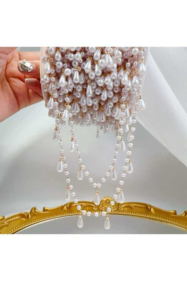 0.5meter KC Gold Color A 0.5M 1M Imitation Pearl Waterdrop Pendent Beaded Chain Plastic Beads Copper