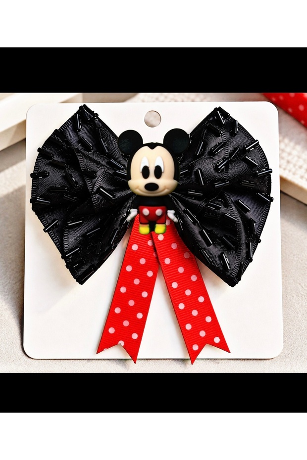 Mickey Mouse Figured Beaded Bow Hair Clip ❤️ 🖤