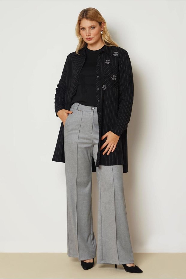 Striped Shirt Collar Tunic 47055