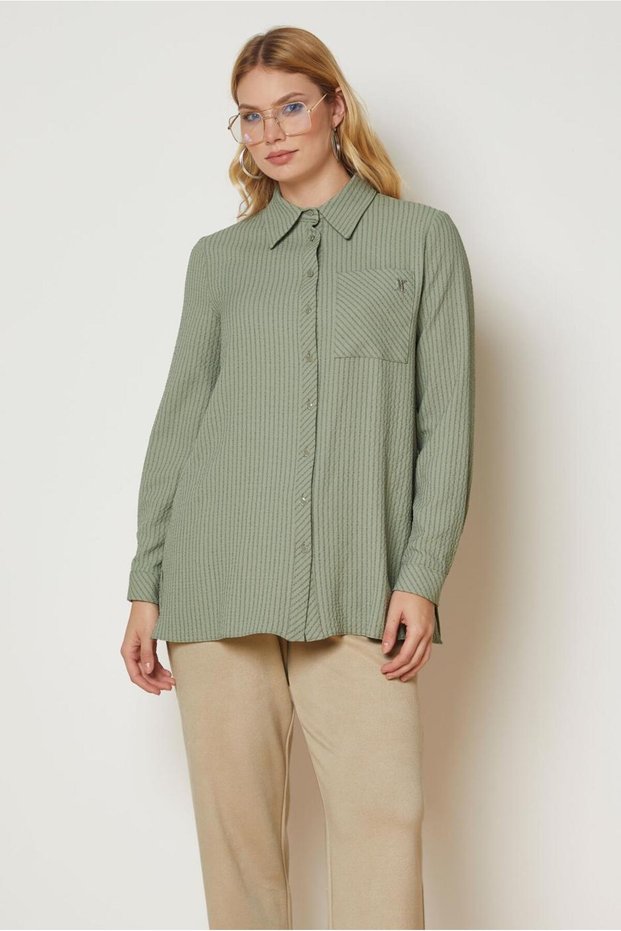 Shirt Collar Striped Tunic 47092