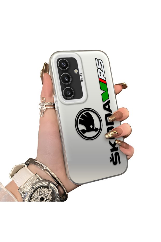 Samsung Galaxy S25 Compatible Silicone Edge Hard Back Case Skoda Patterned Couple Phone Case
