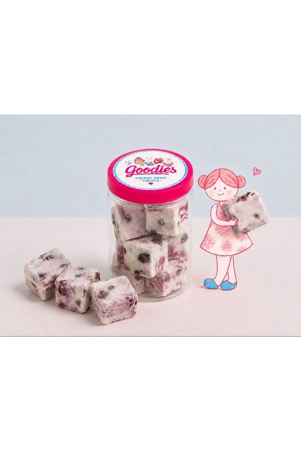 Freezedried vanilla blueberry icecream