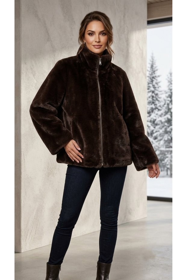 Fur Brown Fiber-Filled Coat